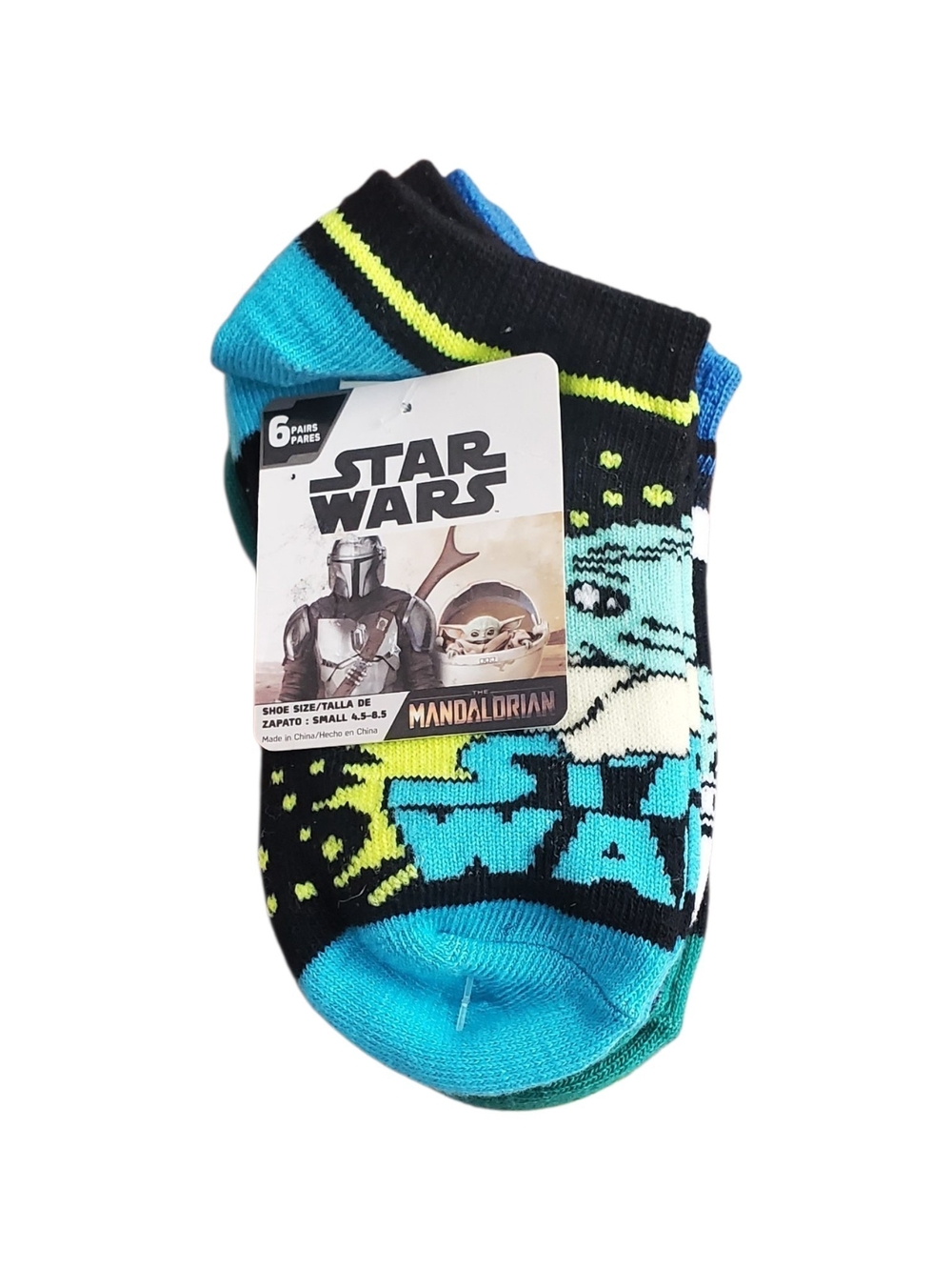 Star Wars Mandalorian Low-Cut Socks in Black, Turquoise & Lime (6 Pack)